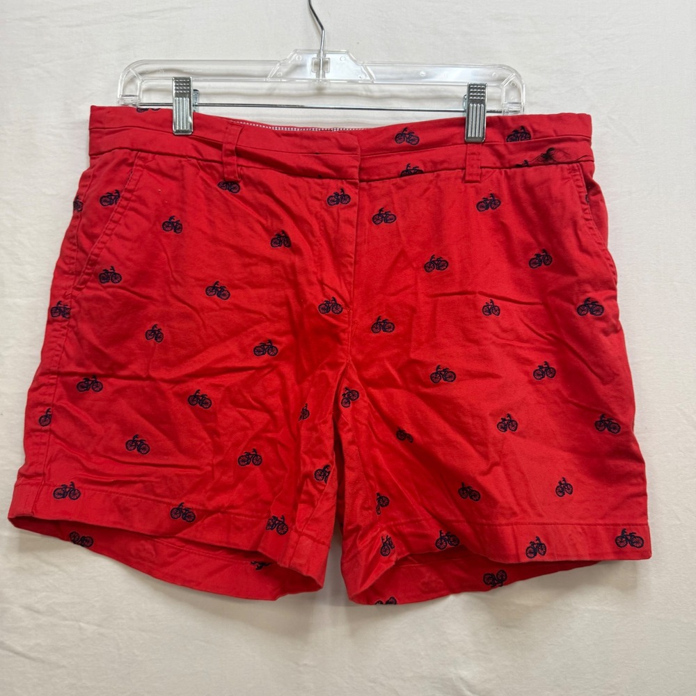 British Khaki Womens Red Bicycle Embroidered Chino Shorts Size 10 Preppy Casual